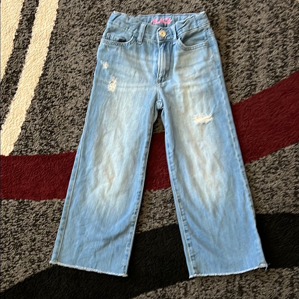 Light Blue Distressed Girls wide leg Jeans